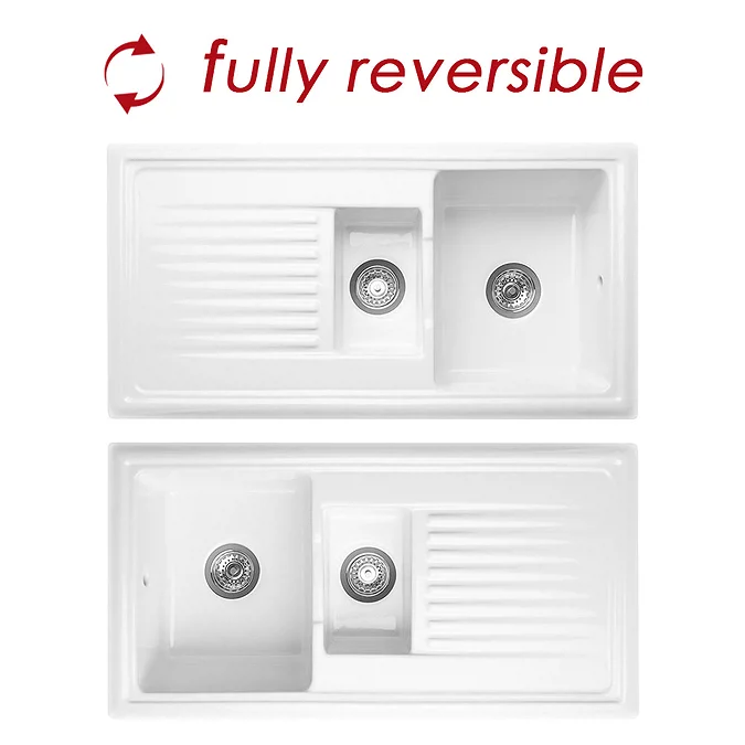 Bower White Ceramic 1.5 Bowl Kitchen Sink + Mixer Tap - Image 2