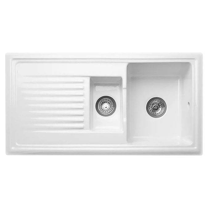 Bower White Ceramic 1.5 Bowl Kitchen Sink + Mixer Tap - Image 3