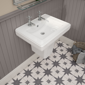 Chatsworth 580mm Square Basin with Semi Pedestal (2 Tap Hole)