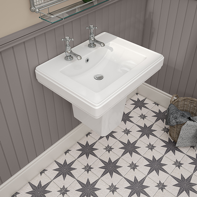 Chatsworth 580mm Square Basin with Semi Pedestal (2 Tap Hole)