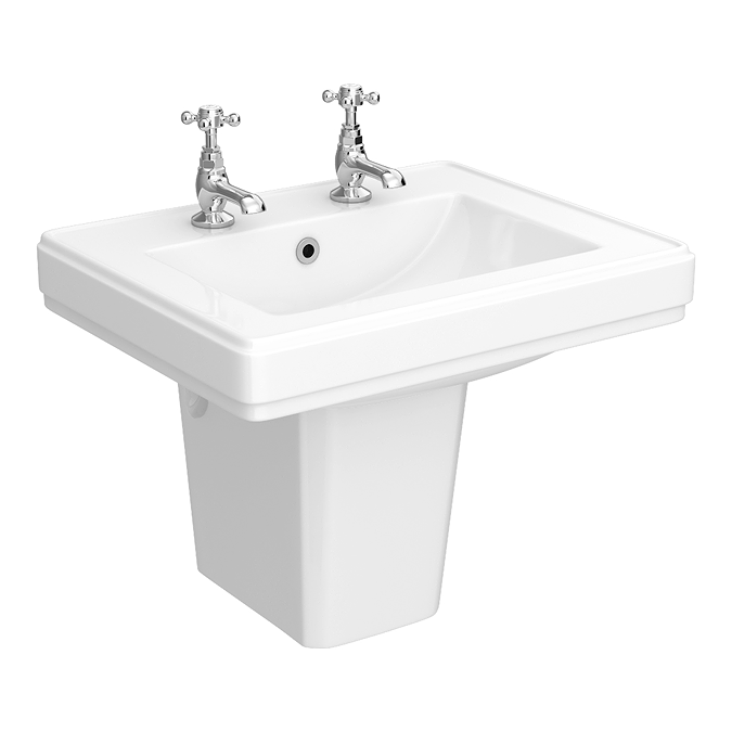 Chatsworth 580mm Square Basin with Semi Pedestal (2 Tap Hole) - Image 2