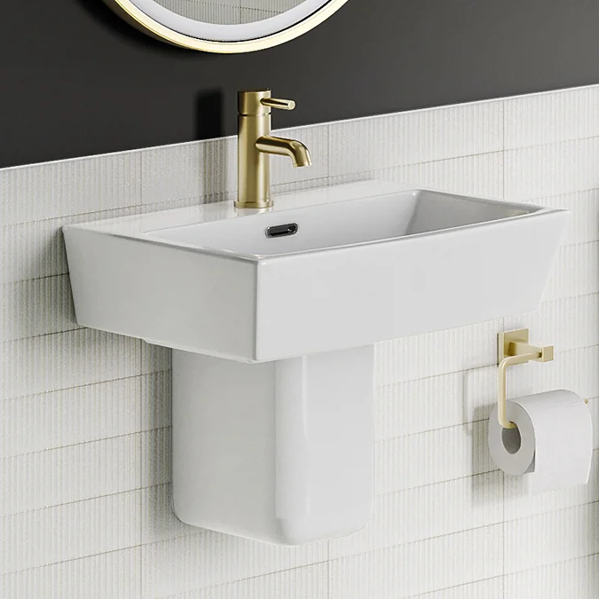 Cubo Basin + Semi Pedestal (520mm Wide - 1 Tap Hole)