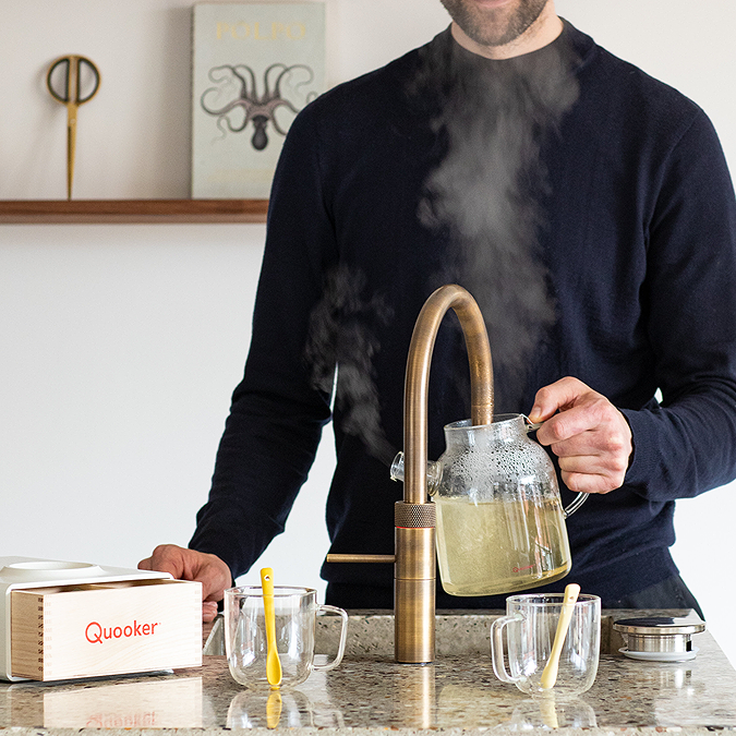 Quooker Fusion Round Patinated Brass Tap with PRO3 Boiling Water Tank - Image 2